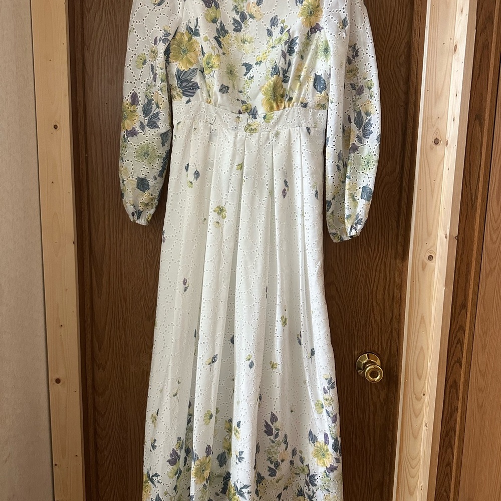 SHEIN White Eyelet Maxi Dress with Yellow & Blue Floral Print